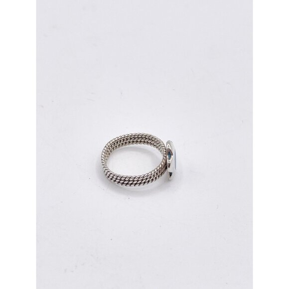 Sterling Silver Rope Cable Ring Turquoise Blue Cabochon Clover Bezel 925 Size 9 - Picture 7 of 9